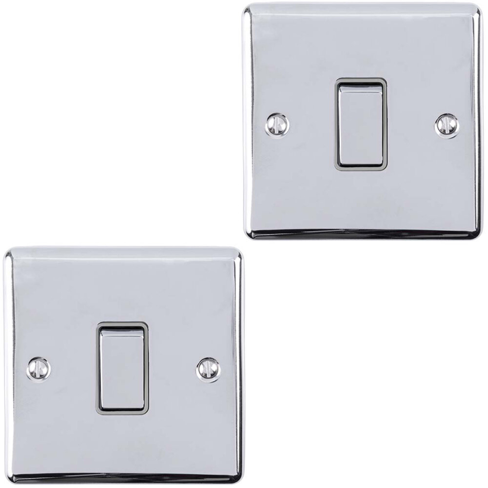 2 Pack 1 Gang Single 10A Intermediate Light Switch Polished Chrome & Grey Rocker 5056581967558