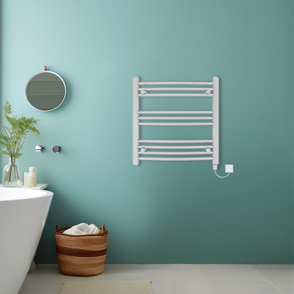 (Chrome, 600x600mm) Bathroom Curved Prefilled Electric Heated Towel Rail Ladder Warmer Radiator