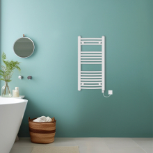 (White, 800x400mm) Bathroom Curved Prefilled Electric Heated Towel Rail Ladder Warmer Radiator