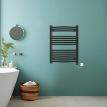 (Black, 800x600mm) Bathroom Curved Prefilled Electric Heated Towel Rail Ladder Warmer Radiator