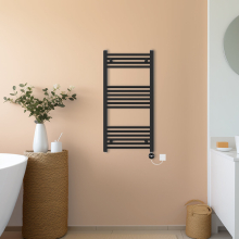 (Black, 1000x500mm) NRG Prefilled Thermostatic Electric Straight Heated Towel Rail Radiator