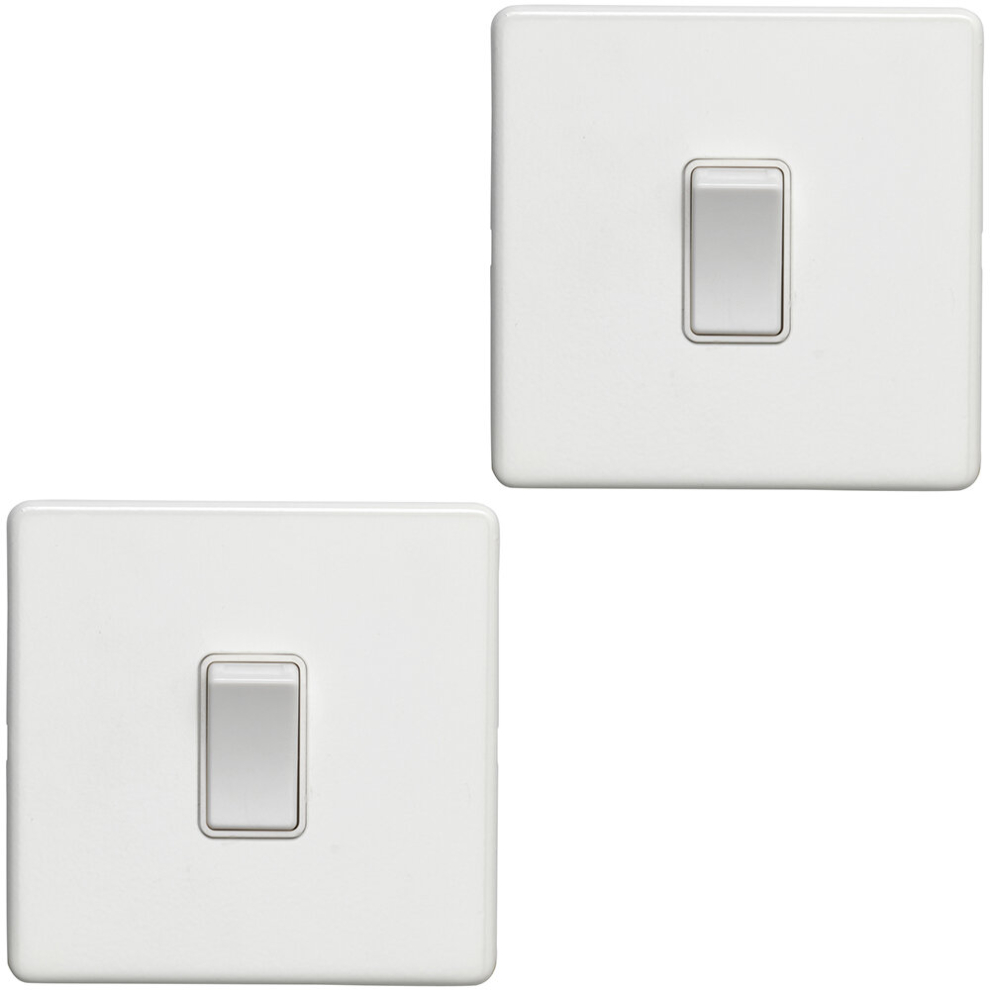 2 PACK 1 Gang Single Light Switch SCREWLESS MATT WHITE 2 Way 10A Slim Rocker