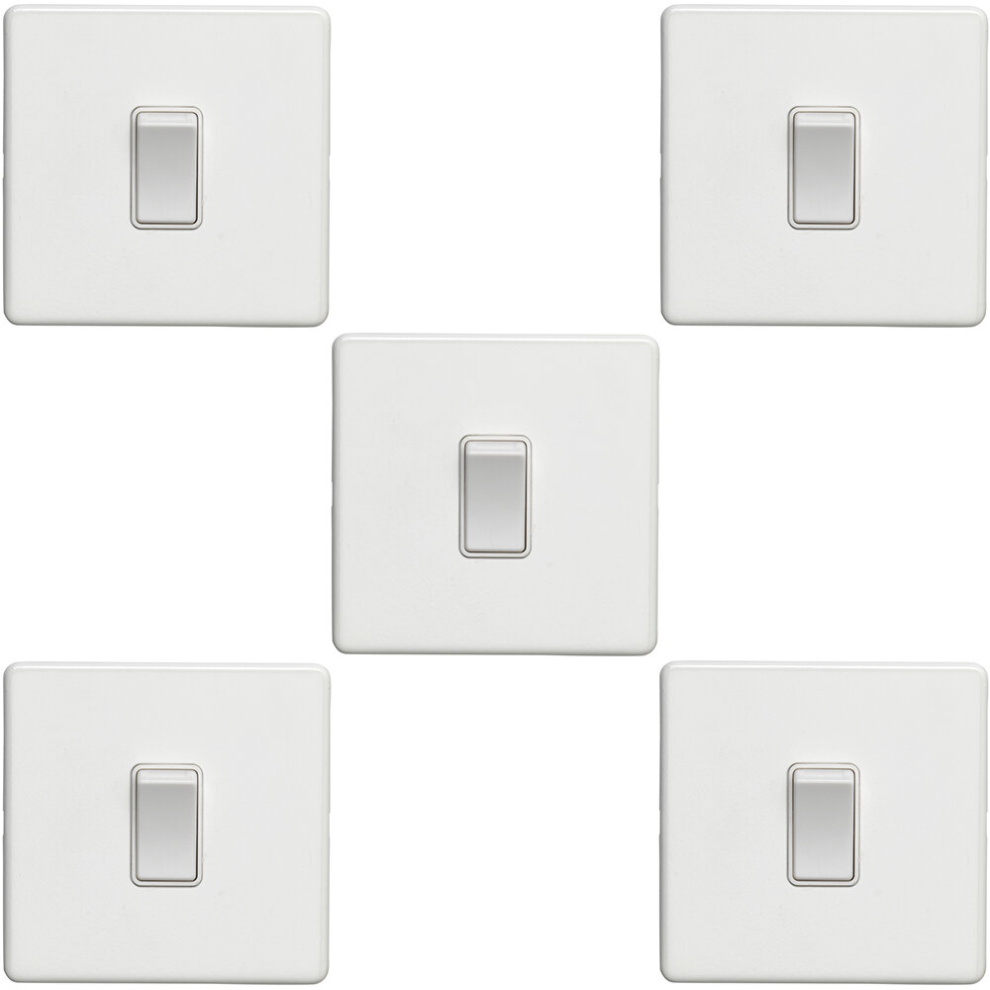 5 PACK 1 Gang Single Light Switch SCREWLESS MATT WHITE 2 Way 10A Slim Rocker