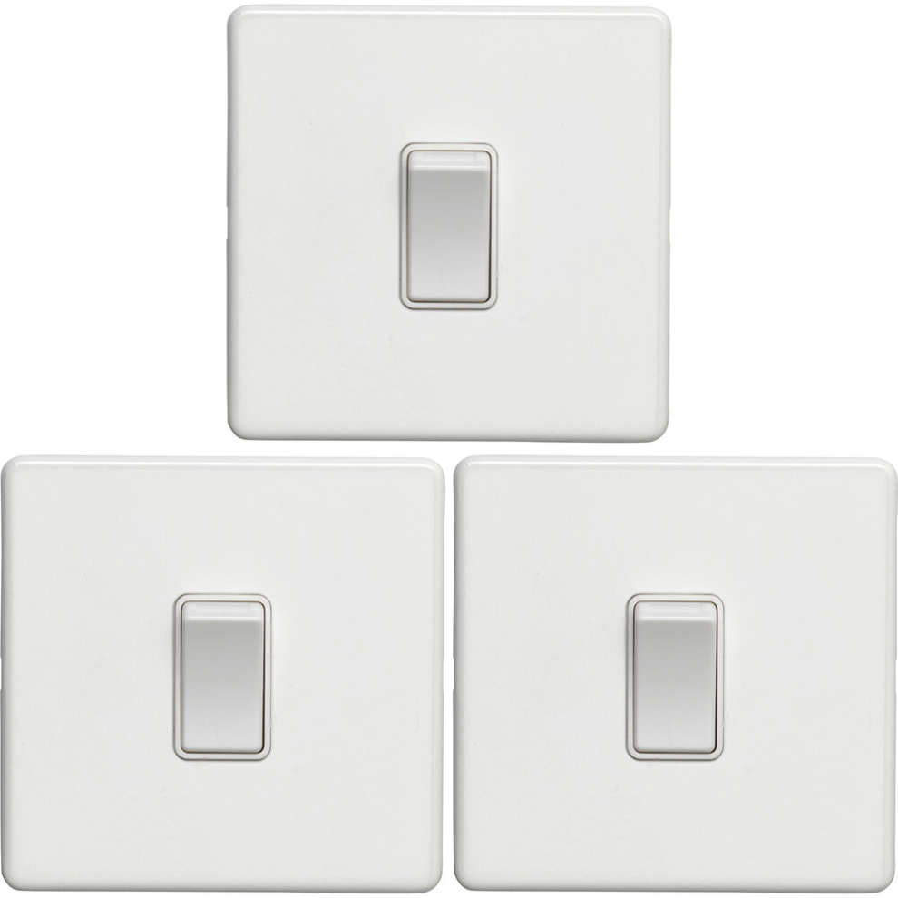 3 PACK 1 Gang Single Light Switch SCREWLESS MATT WHITE 2 Way 10A Slim Rocker