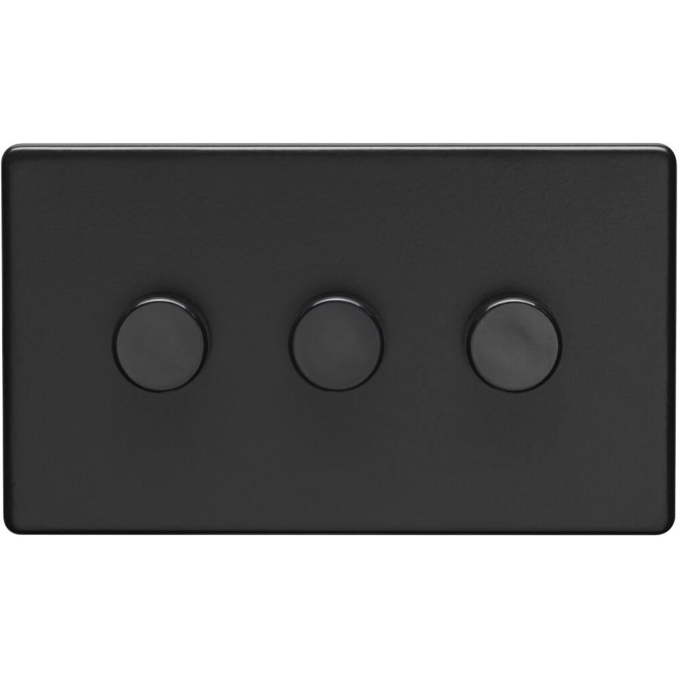 3 Gang Rotary Dimmer Switch 2 Way LED SCREWLESS MATT BLACK Light Dimming Wall