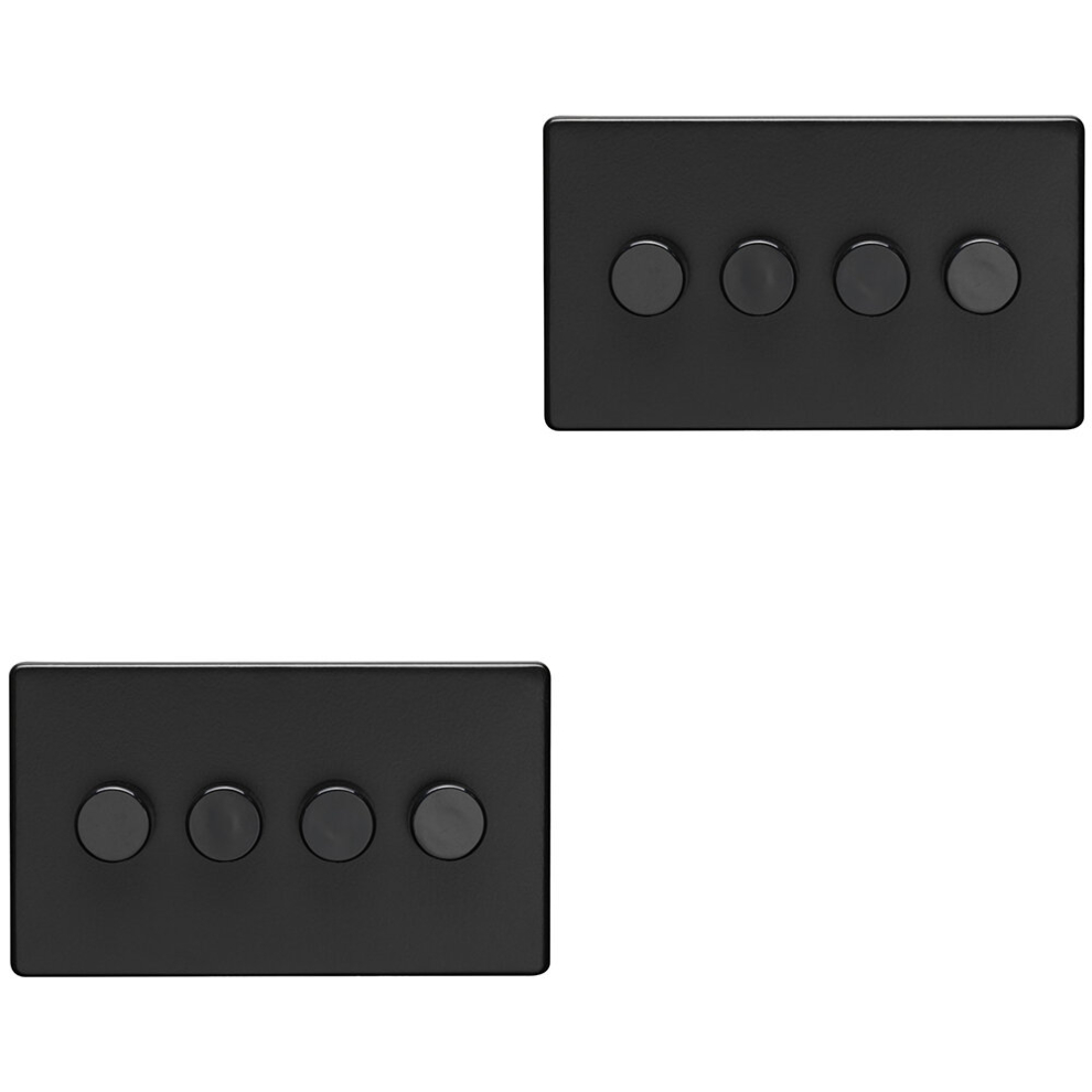 2 PACK 4 Gang Dimmer Switch 2 Way LED SCREWLESS MATT BLACK Light Dimming Wall