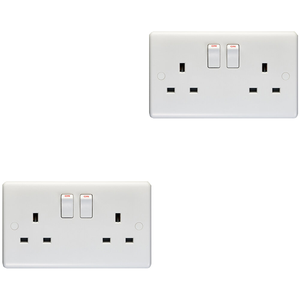 Loops 2 Pack 2 Gang Single Pole 13A Switched Uk Plug Socket White Double Power Outlet