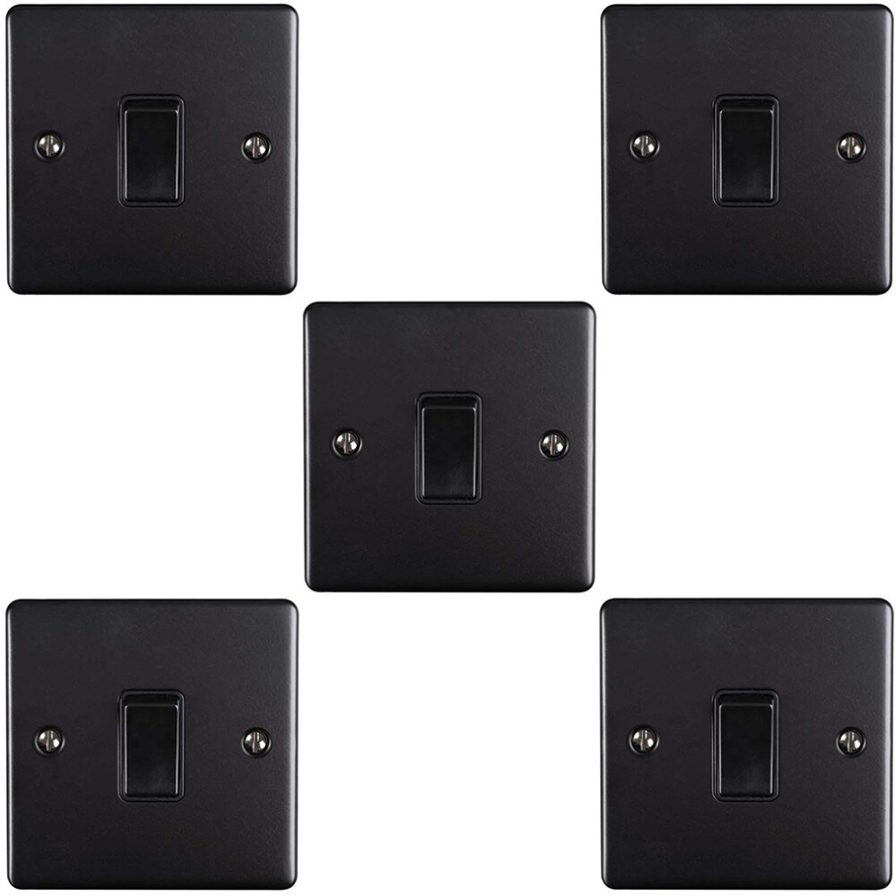 5 PACK 1 Gang 20A Single Light Switch MATT BLACK & BLACK 2 Way Metal Rocker