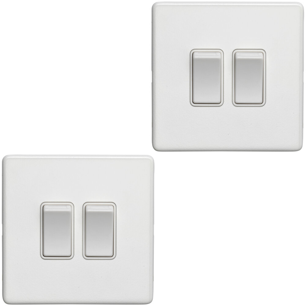 2 PACK 2 Gang Double Light Switch SCREWLESS MATT WHITE 2 Way 10A Slim Rocker