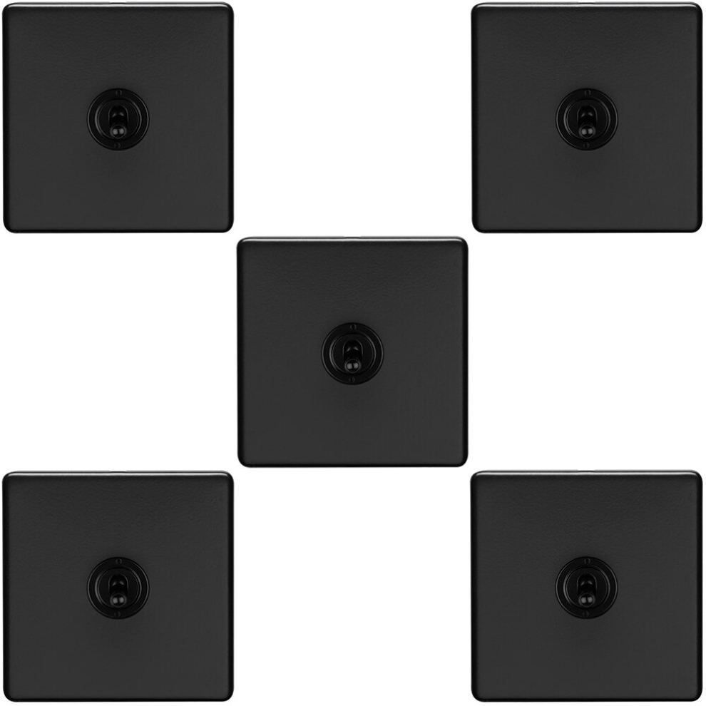 5 PACK 1 Gang Single Retro Toggle Light Switch SCREWLESS MATT BLACK 10A 2 Way