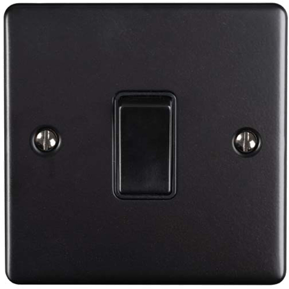 1 Gang Single 10A Intermediate Light Switch Matt Black & Black Metal Rocker 5056581966889
