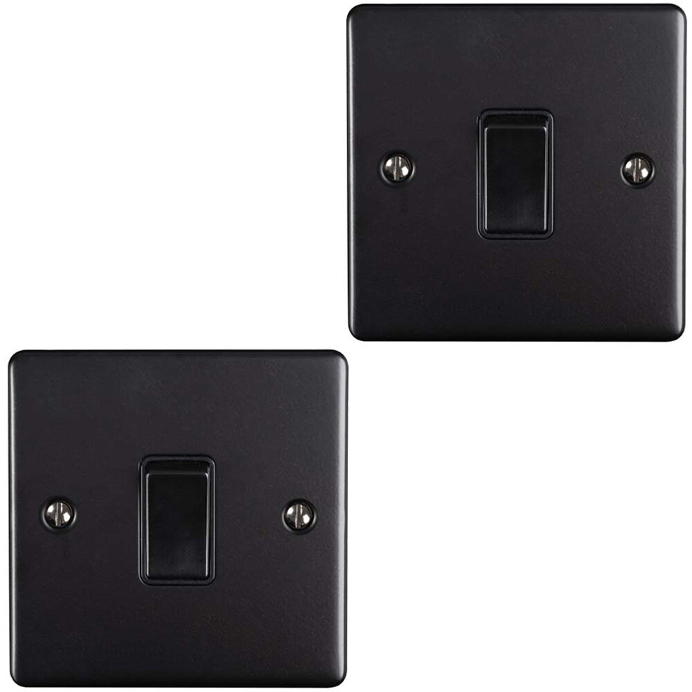 2 PACK 1 Gang Single 10A INTERMEDIATE Light Switch MATT BLACK & BLACK Rocker