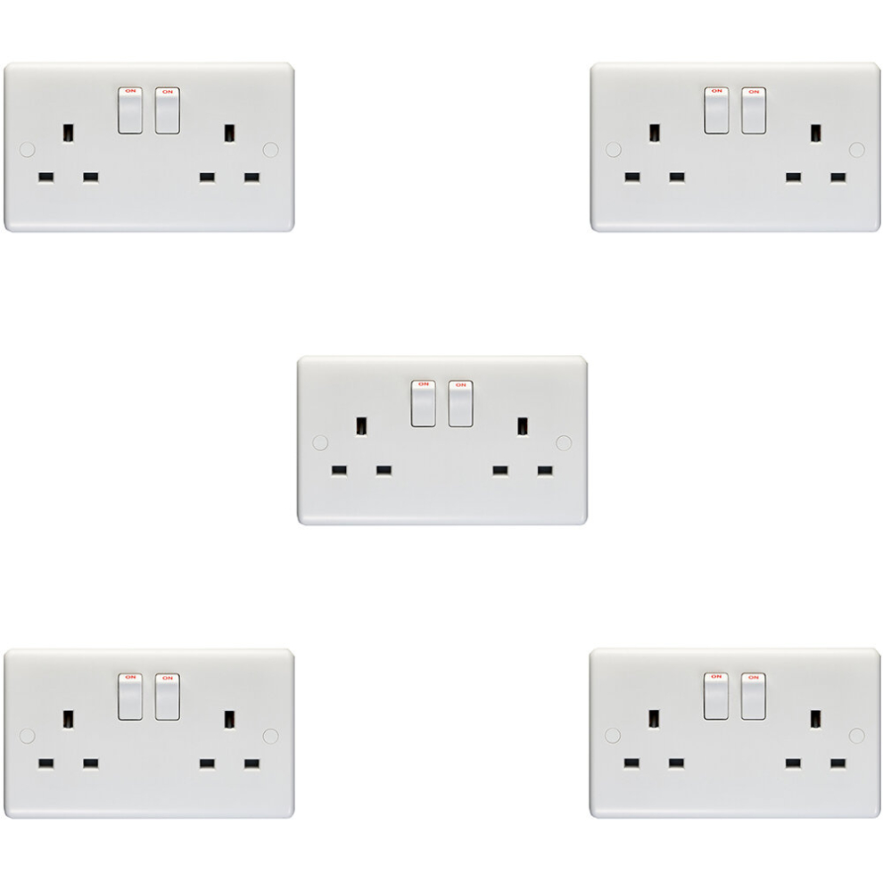 5 Pack 2 Gang Single Pole 13A Switched Uk Plug Socket White Double Power Outlet 5056581969743