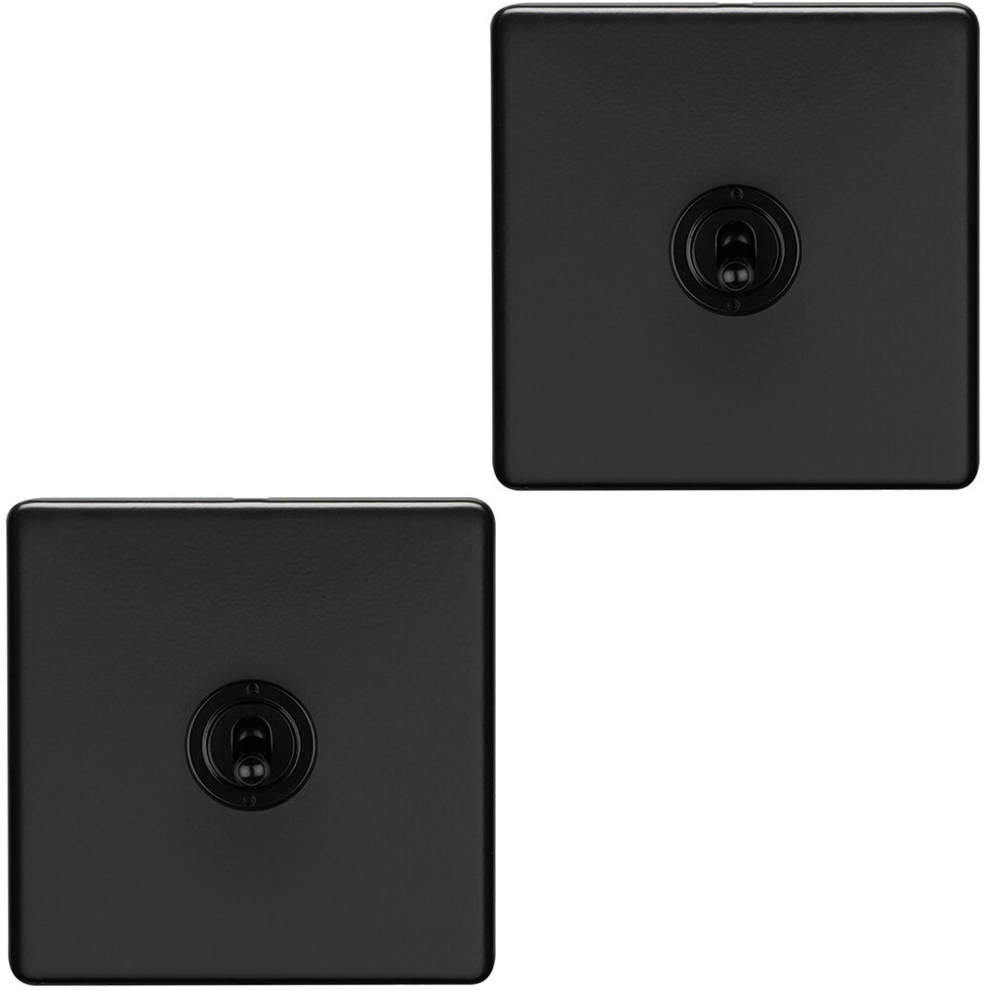2 PACK 1 Gang Single Retro Toggle Light Switch SCREWLESS MATT BLACK 10A 2 Way