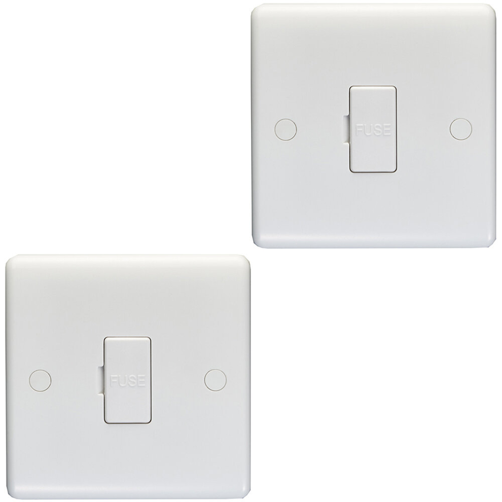 2 PACK 13A Unswitched Fuse Spur - WHITE Mains Isolation Appliance Wall Plate