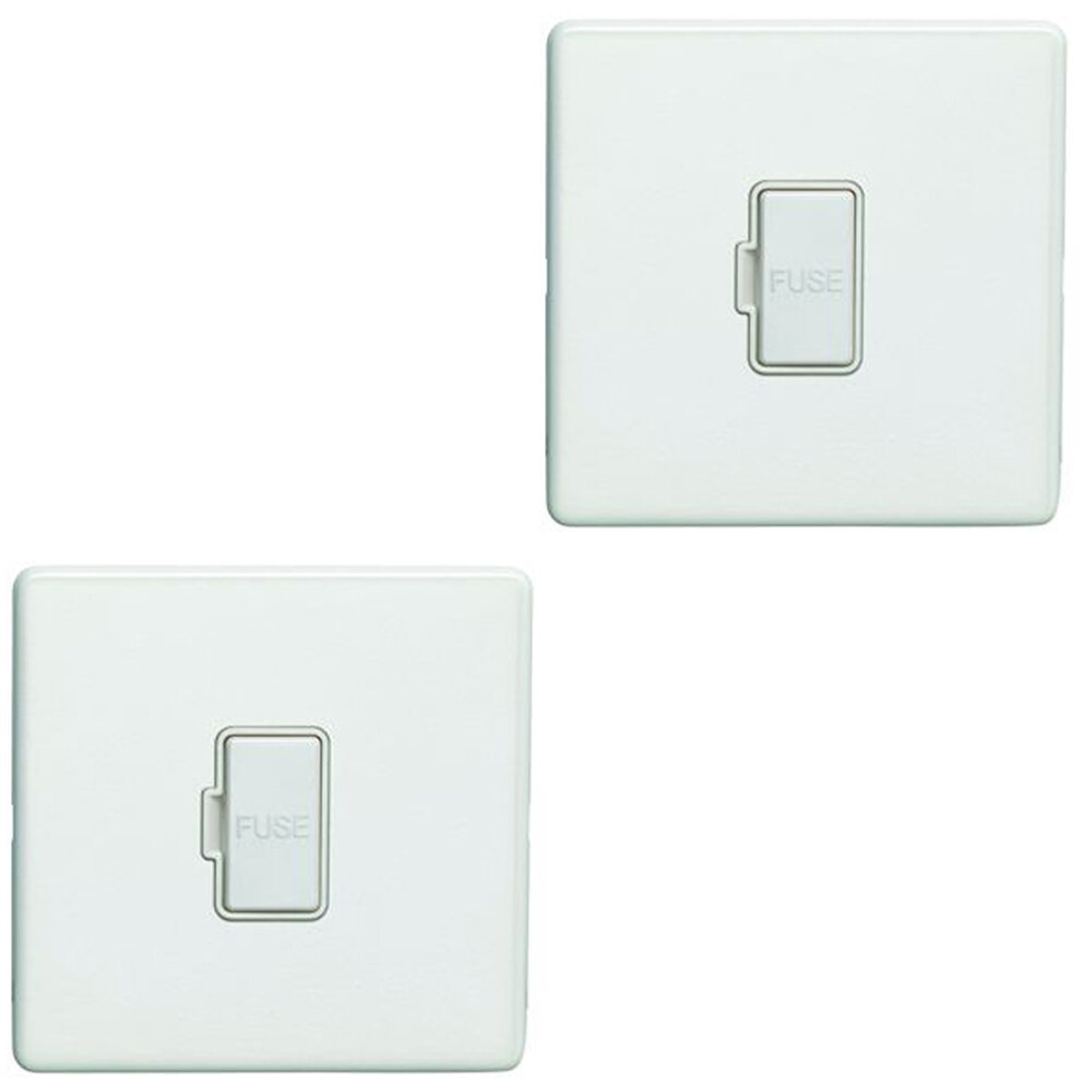 2 PACK 1 Gang 13A Unswitched Fuse Spur SCREWLESS MATT WHITE Mains Isolation