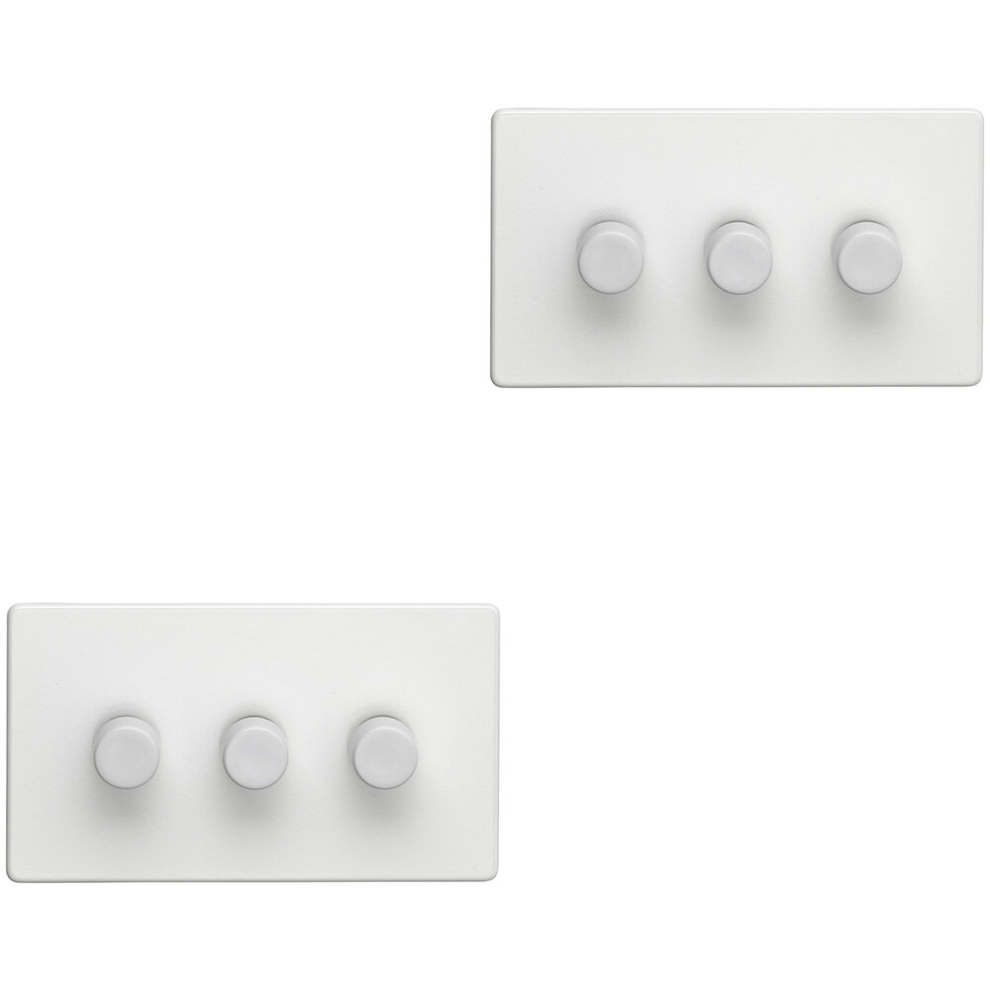 2 PACK 3 Gang Dimmer Switch 2 Way LED SCREWLESS MATT WHITE Light Dimming Wall