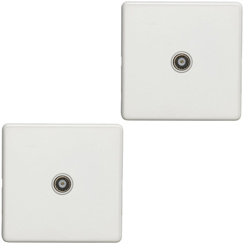 2 PACK 1 Gang Single TV Coaxial Aerial Socket SCREWLESS MATT WHITE Wall Plate