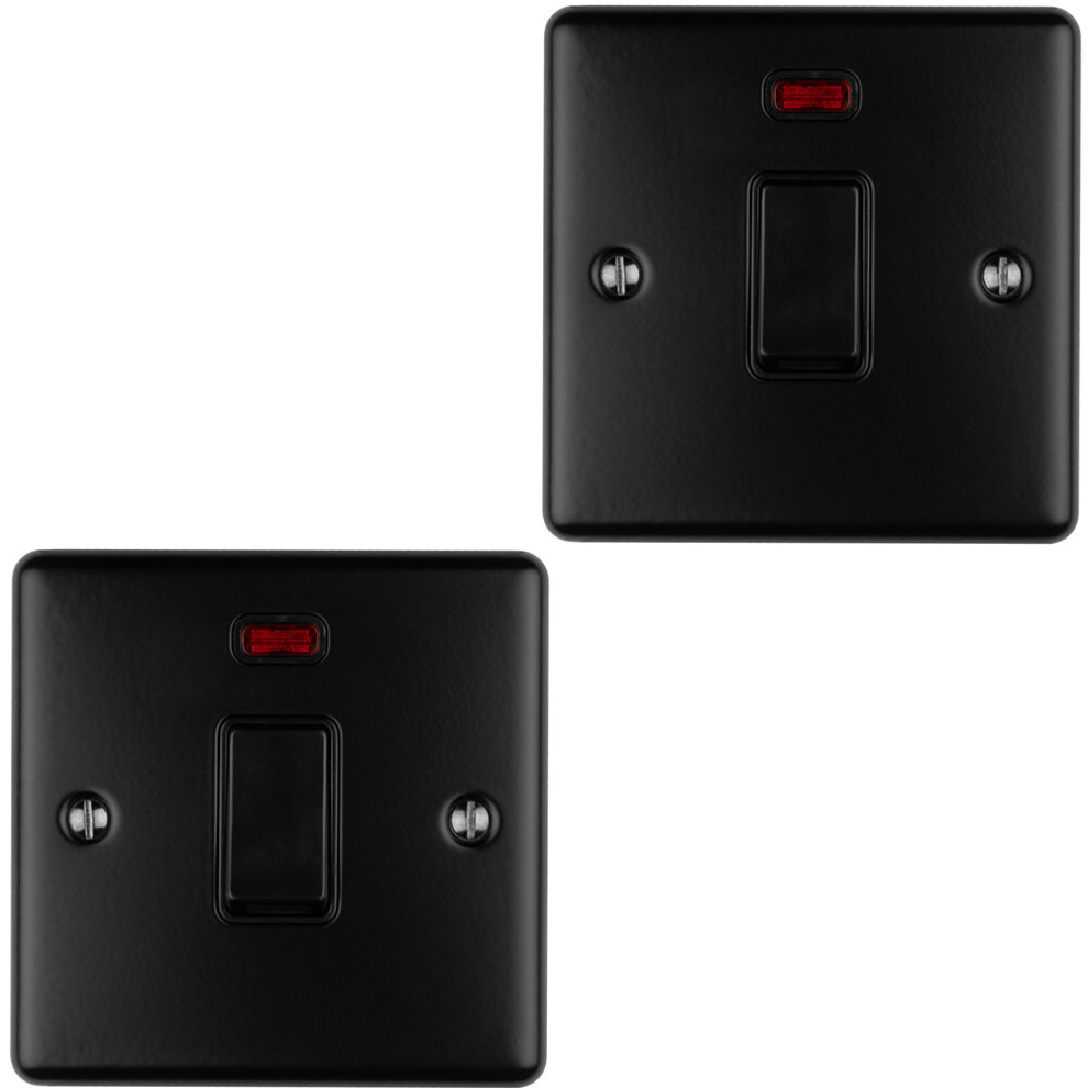 2 PACK 1 Gang 20A Single Light Switch & Neon MATT BLACK & BLACK 2 Way Rocker