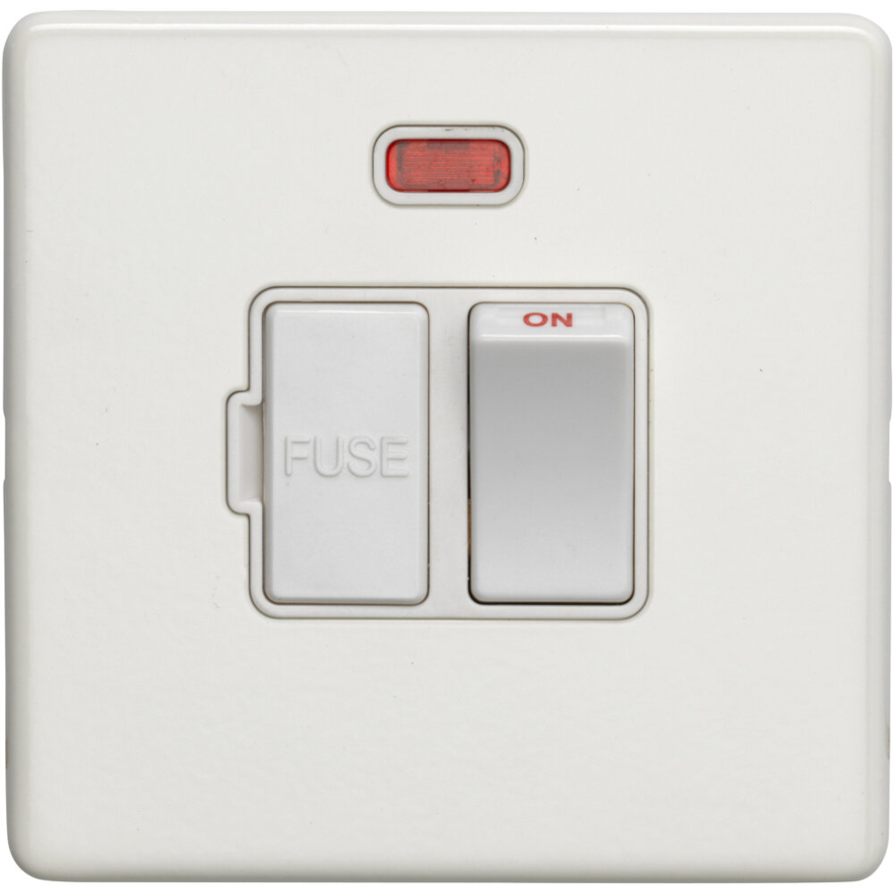 1 Gang 13A Switched Fuse Spur & Neon Screwless Matt White Rocker Mains Isolation 5056581972552