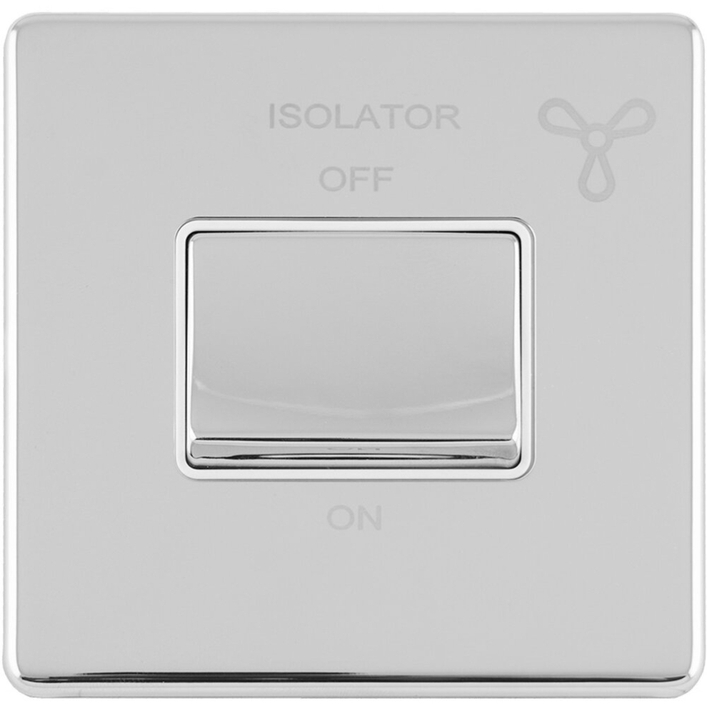 SCREWLESS 6A Extractor Fan Isolator Switch Polished Chrome 3 Pole Shower Plate - 230V Bathroom Wetroom Fan Switch Wall Plate - Image 2