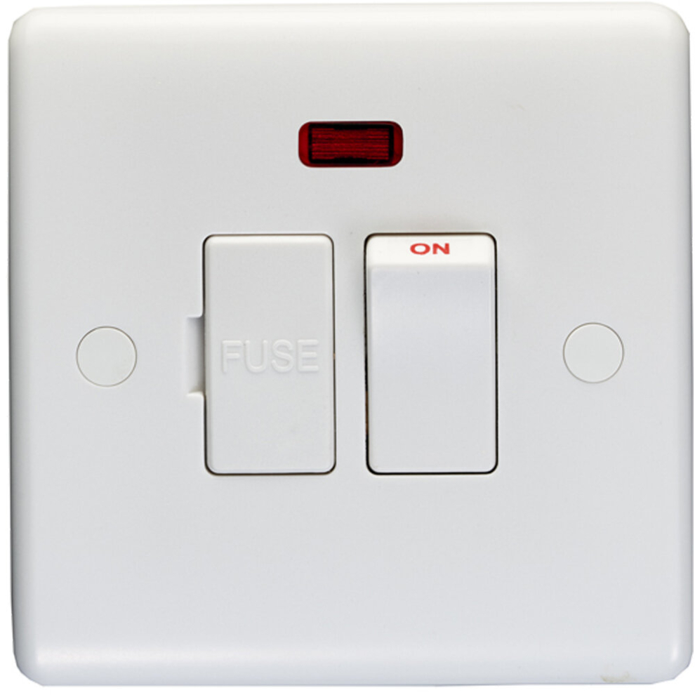 13A Switched Fuse Spur & Neon White Plastic Mains Isolation Appliance Wall Plate 5056581969927