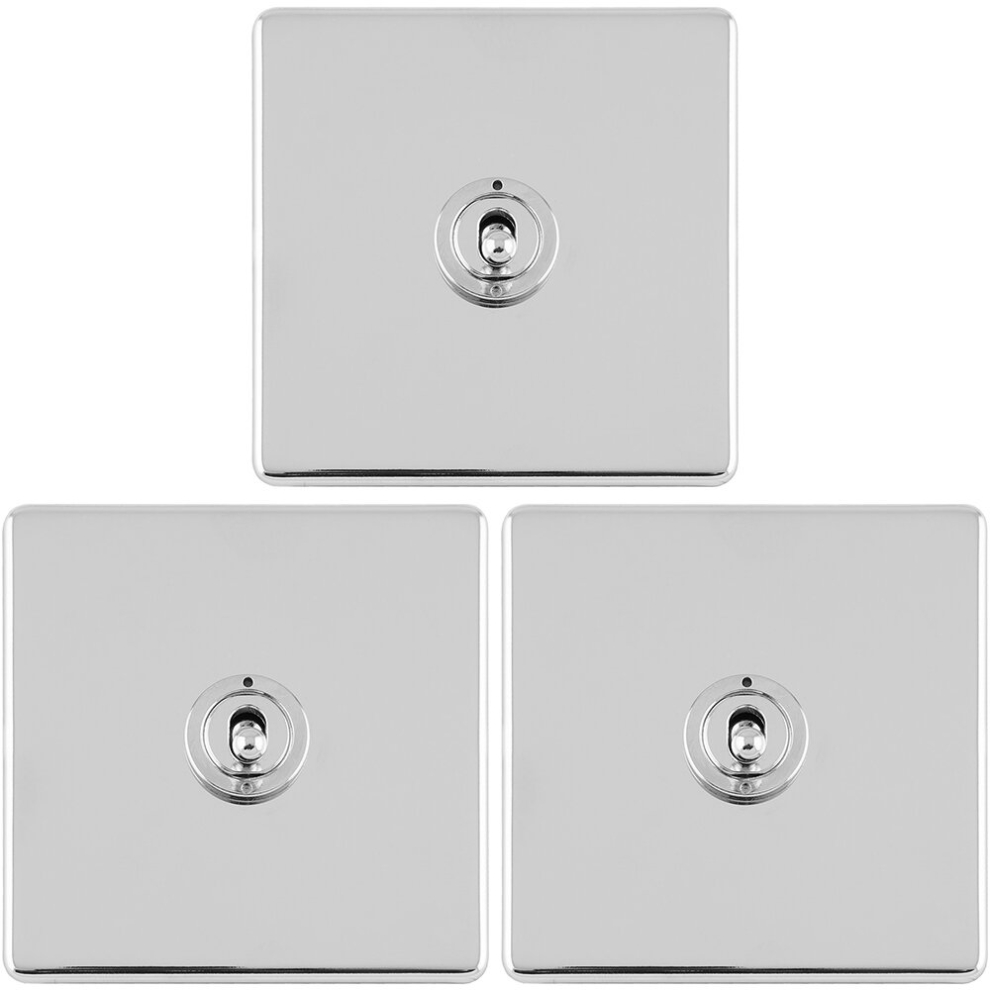 Loops 3 Pack 1 Gang Single Retro Toggle Light Switch Screwless Chrome 10A 2 Way Plate