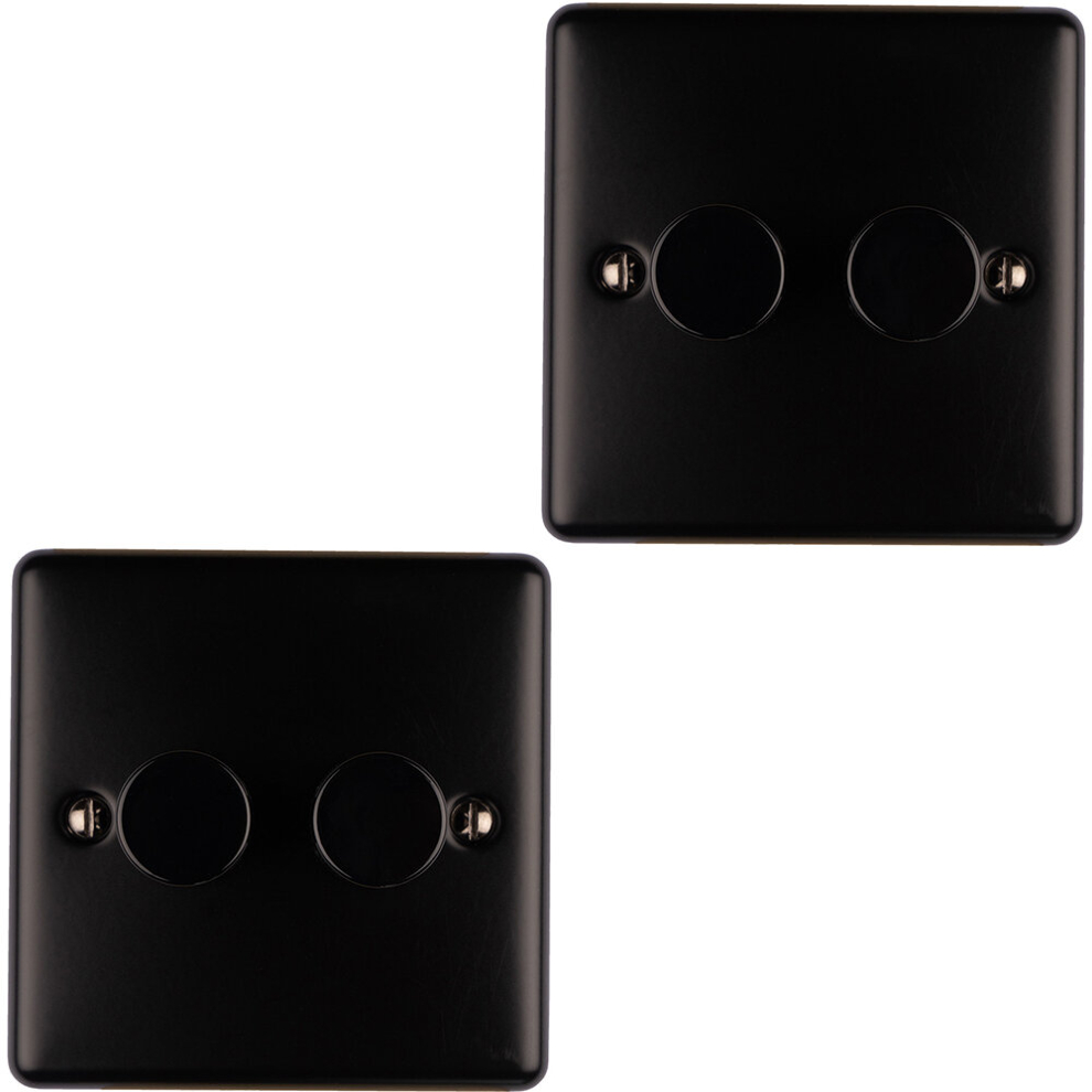 2 PACK 2 Gang 400W LED 2 Way Rotary Dimmer Switch MATT BLACK Dimming Light