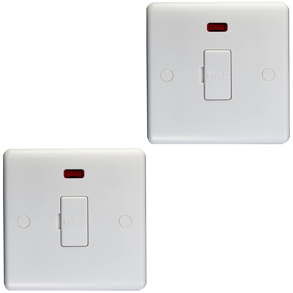Loops 2 Pack 13A Unswitched Fuse Spur & Neon - White Mains Isolation Wall Plate