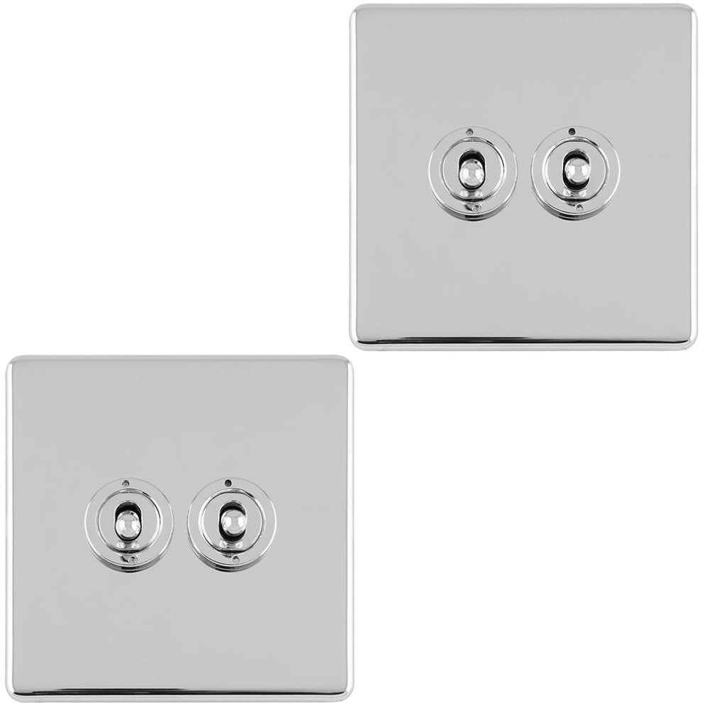 Loops 2 Pack 2 Gang Double Retro Toggle Light Switch Screwless Chrome 10A 2 Way Plate