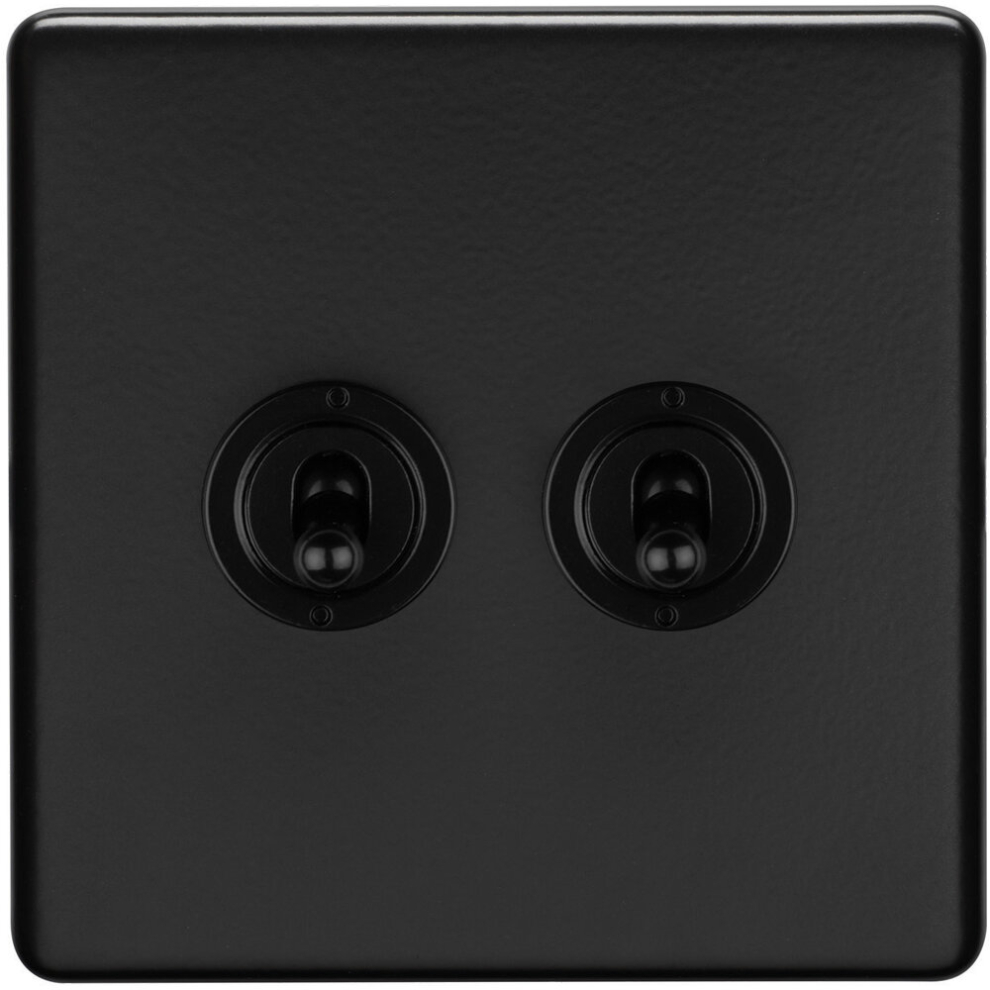2 Gang Double Retro Toggle Light Switch SCREWLESS MATT Black 10A 2 Way Lever - Classic Vintage Style Flick Lever Wall Plate - Image 2