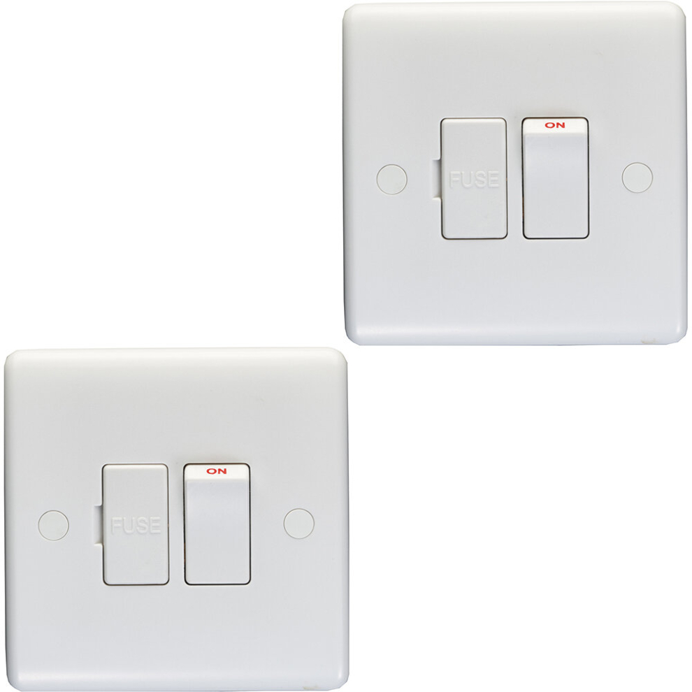 2 PACK 13A Switched Fuse Spur - WHITE Mains Isolation Appliance Wall Plate