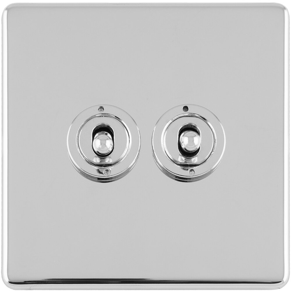 2 Gang Double Retro Toggle Light Switch Screwless Polished Chrome 10A 2Way Lever 5056581976635