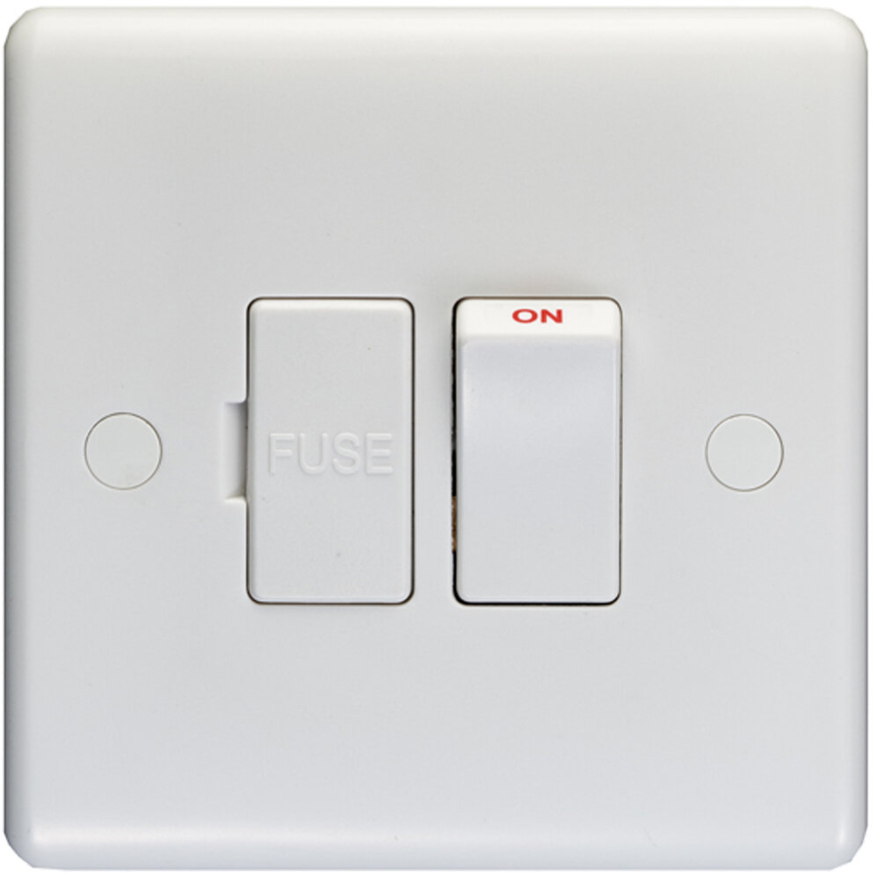 13A DP Switched Fuse Spur & Flex Outlet WHITE PLASTIC Mains Appliance Isolation