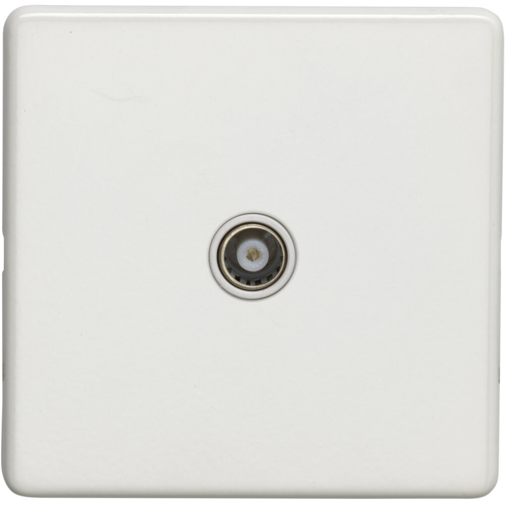 1 Gang Single TV Coaxial Aerial Socket SCREWLESS MATT WHITE Female Wall Plate