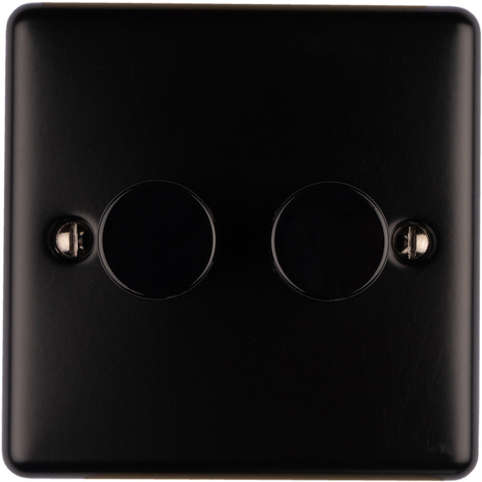 2 Gang 400W LED 2 Way Rotary Dimmer Switch MATT BLACK Light Dimming Plate