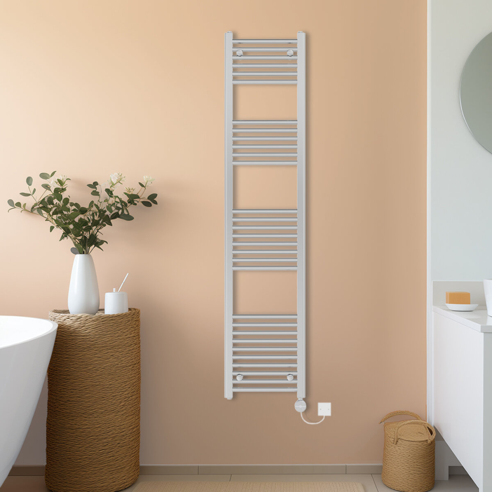 (Chrome, 1800x400mm) NRG Prefilled Thermostatic Electric Straight Heated Towel Rail Radiator