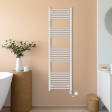(White, 1800x500mm) NRG Prefilled Thermostatic Electric Straight Heated Towel Rail Radiator