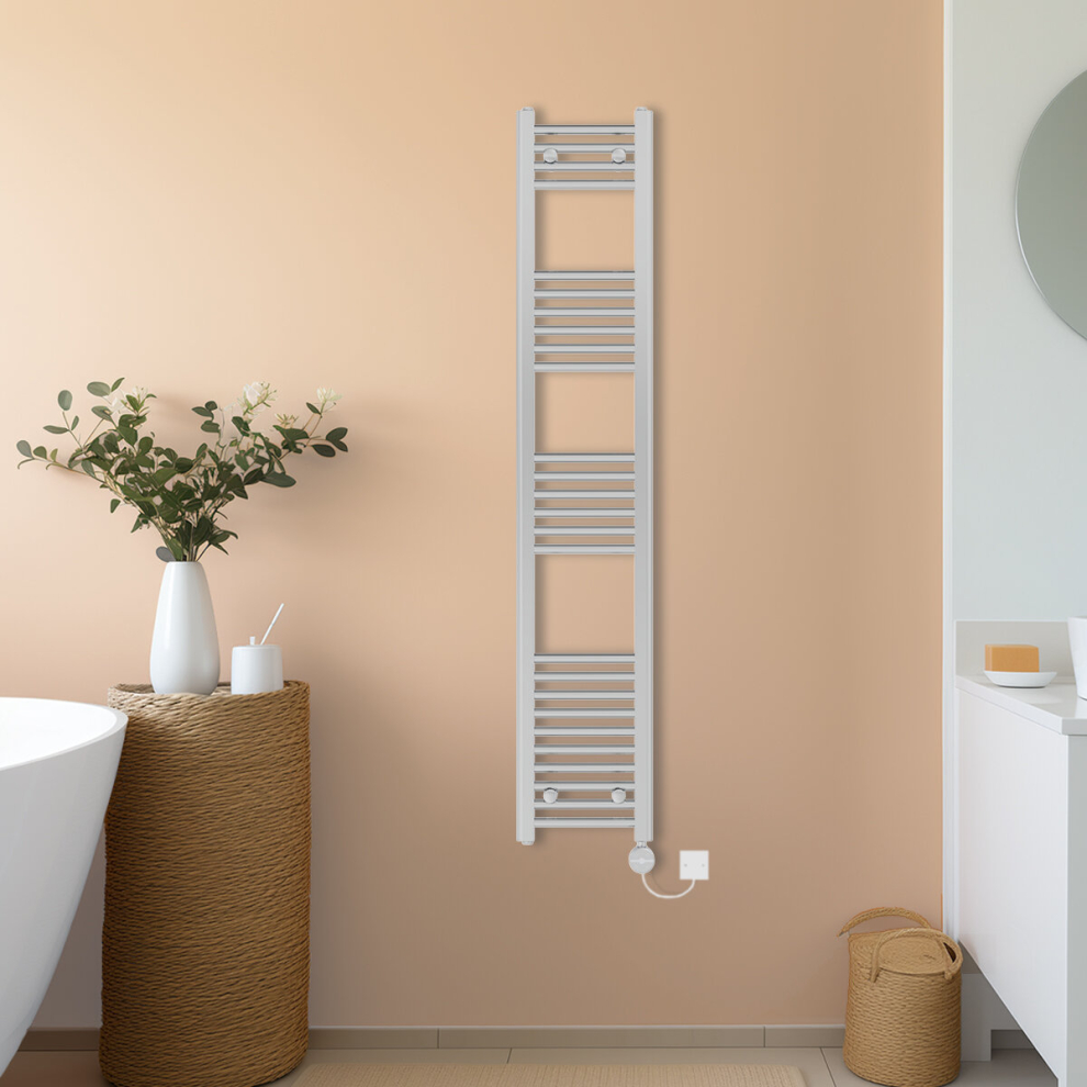 (Chrome, 1600x300mm) NRG Prefilled Thermostatic Electric Straight Heated Towel Rail Radiator