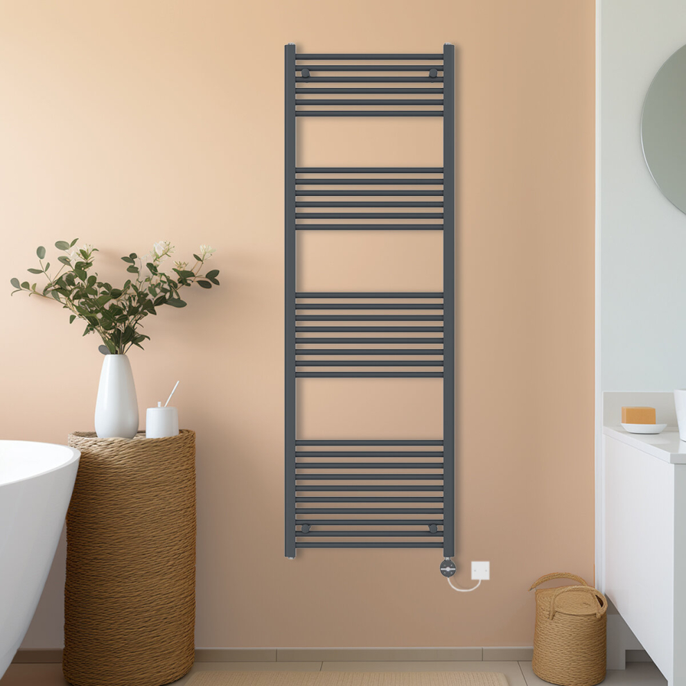 (Anthracite, 1800x600mm) NRG Prefilled Thermostatic Electric Straight Heated Towel Rail Radiator