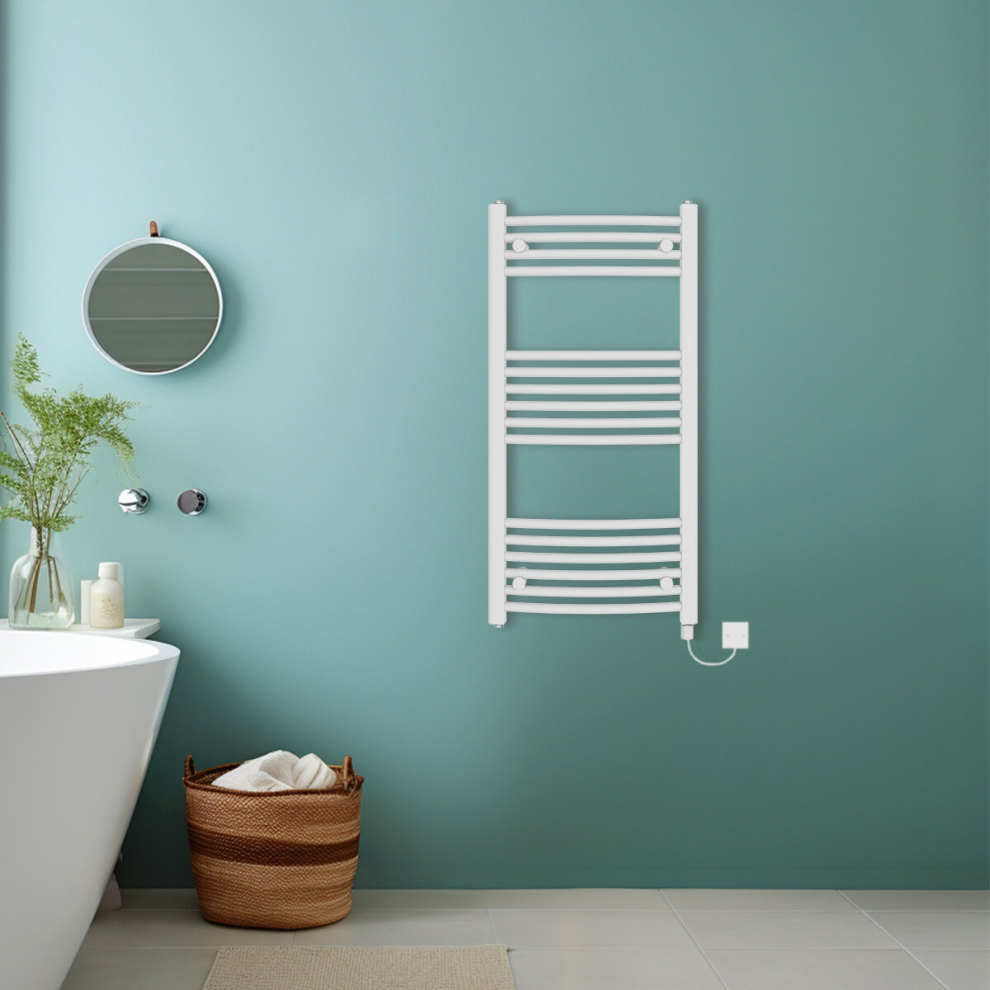Nrg (, 1000X500mm) Bathroom Curved Prefilled Electric Heated Towel Rail Ladder Warmer Radiator White