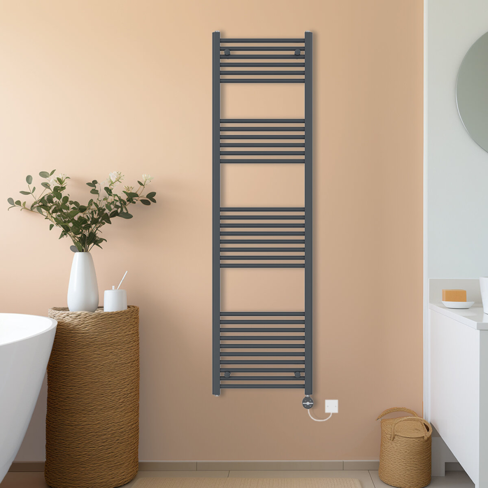 (Anthracite, 1800x500mm) NRG Prefilled Thermostatic Electric Straight Heated Towel Rail Radiator