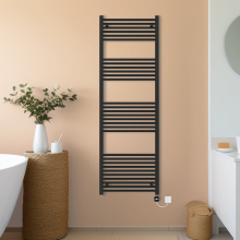 (Black, 1800x600mm) NRG Prefilled Thermostatic Electric Straight Heated Towel Rail Radiator