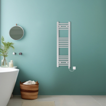 (Chrome, 1000x300mm) Bathroom Curved Prefilled Electric Heated Towel Rail Ladder Warmer Radiator