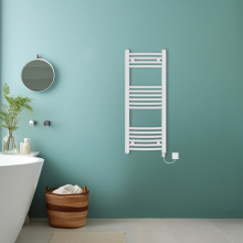 (White, 1000x400mm) Bathroom Curved Prefilled Electric Heated Towel Rail Ladder Warmer Radiator