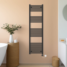 (Black, 1800x500mm) NRG Prefilled Thermostatic Electric Straight Heated Towel Rail Radiator
