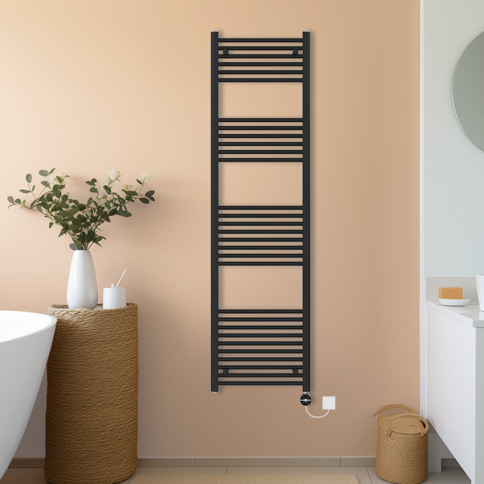 Nrg (, 1800X500mm) Prefilled Thermostatic Electric Straight Heated Towel Rail Radiator Black