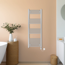 (Chrome, 1400x500mm) NRG Prefilled Thermostatic Electric Straight Heated Towel Rail Radiator