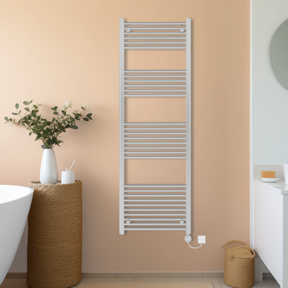 (Chrome, 1800x600mm) NRG Prefilled Thermostatic Electric Straight Heated Towel Rail Radiator