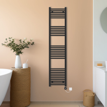 (Black, 1800x400mm) NRG Prefilled Thermostatic Electric Straight Heated Towel Rail Radiator
